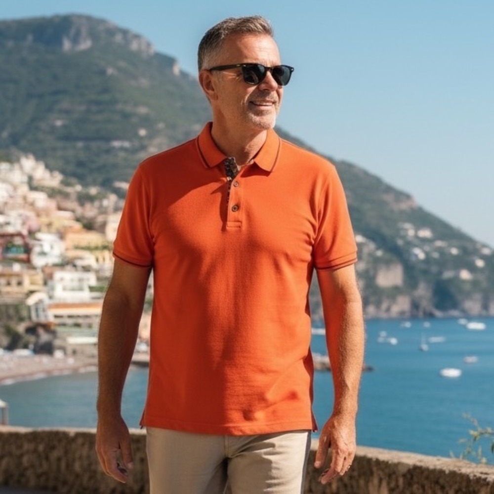 Robert Graham Mens Classic Fit Short Sleeve Polo Shirt Orange Size M 2814